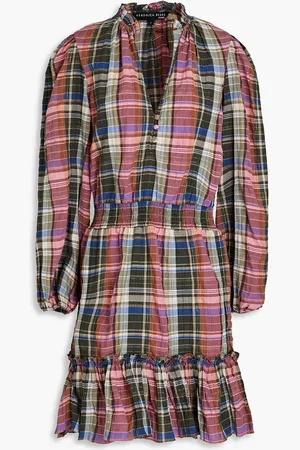 VERONICA BEARD Destiny ruffled metallic checked cotton-blend mini dress - Green
