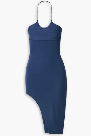 Alix NYC Mira asymmetric crystal-embellished stretch-jersey dress - Blue