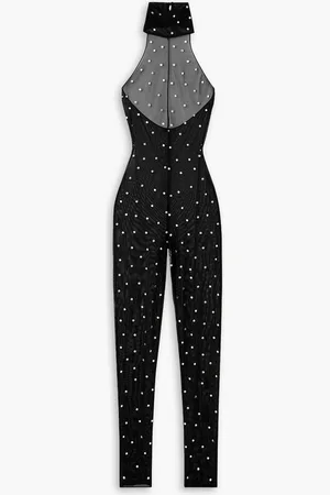 Oseree Gem Necklace crystal-embellished stretch-tulle jumpsuit