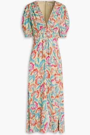 SALONI Lea floral-print crepe midi dress - Green