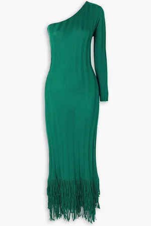 Lukhanyo Mdingi One-shoulder fringed ribbed silk maxi dress - Green