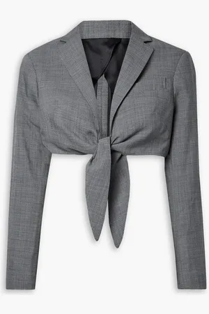 R13 Tie-front cropped houndstooth wool blazer