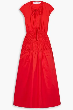 Proenza Schouler Cutout shirred cotton-poplin midi dress - Red