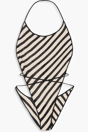PETAR PETROV Open-back striped ribbed-knit halterneck bodysuit