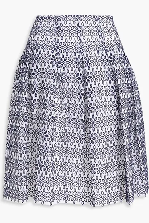 Oscar de la Renta Pleated broderie anglaise cotton-blend skirt