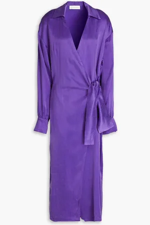 MYKKE HOFMANN Washed cupro-blend satin midi wrap dress