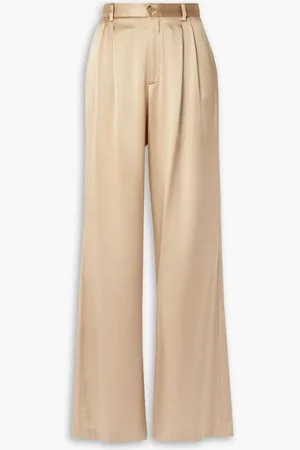 NILI LOTAN Flavie pleated silk-satin wide-leg pants - Neutral