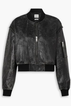 Halfboy Cropped distressed leather bomber jacket