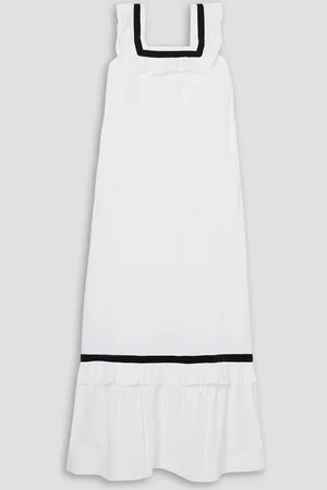 BATSHEVA Yeva ruffled tiered velvet-trimmed cotton-poplin midi dress