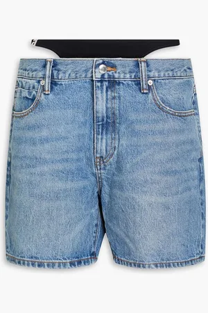 Alexander Wang Layered jersey and denim shorts - Blue