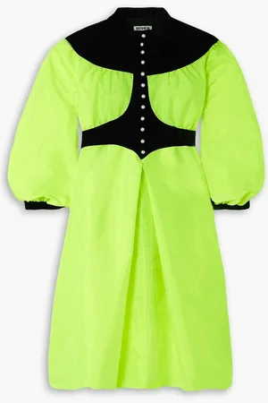 BATSHEVA Ashlyn two-tone velvet and moiré dress - Yellow