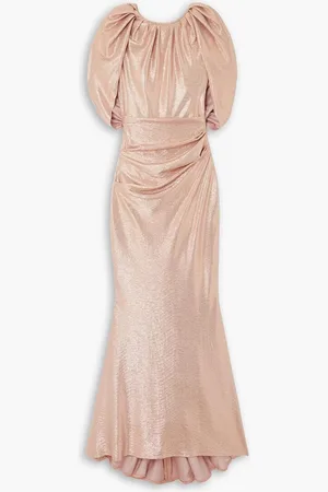 TALBOT RUNHOF Cape-effect gathered metallic stretch-jersey gown - Pink