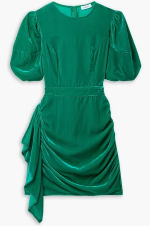 Rhode Pia ruched ruffled velvet mini dress - Green
