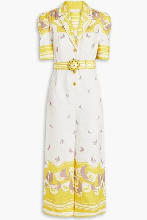 ZIMMERMANN Cropped printed linen wide-leg jumpsuit