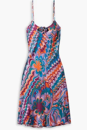 RODARTE Embellished printed woven slip dress - Purple