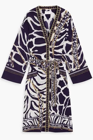 Camilla Belted crystal-embellished printed silk crepe de chine coverup - Purple