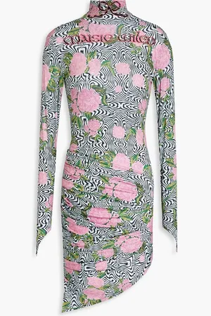 Maisie Wilen Ruched printed stretch-jersey mini dress - Pink