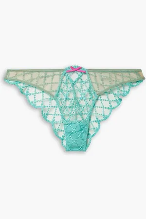 FLEUR DU MAL Dotty embroidered -tulle briefs - Blue