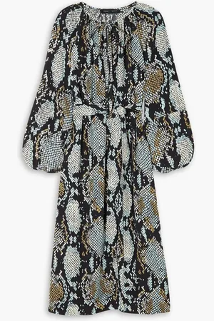 Proenza Schouler Belted snake-print crepe de chine midi dress