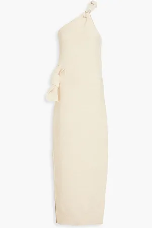Jacquemus One-shoulder knotted knitted midi dress - White