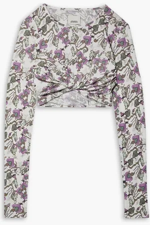 Isabel Marant Jinea cropped twisted printed jersey top - Purple