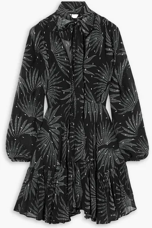 Evarae Lavinia tie-neck printed fil coupé silk-blend mini dress