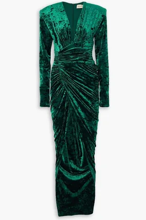 ALEXANDRE VAUTHIER Ruched stretch-velvet maxi dress - Green