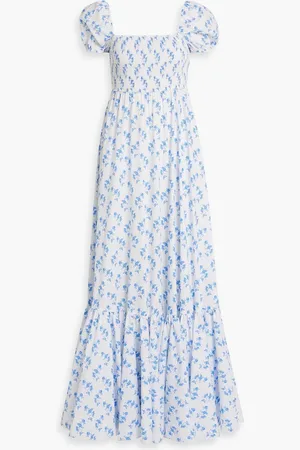 Caroline Constas Gianna shirred floral-print cotton-blend poplin maxi dress
