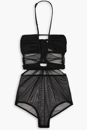 Nensi Dojaka Cutout gathered stretch-tulle and jersey halterneck bodysuit