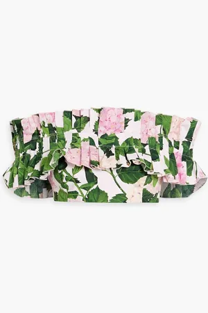 Oscar de la Renta Off-the-shoulder cropped cotton-blend poplin top - Pink