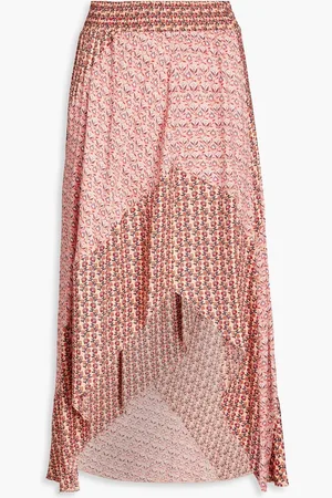 Maje Patchwork-effect floral-print twill midi skirt - Orange