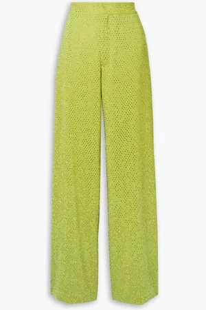 Christopher John Rogers Crystal-embellished crepe wide-leg pants - Green