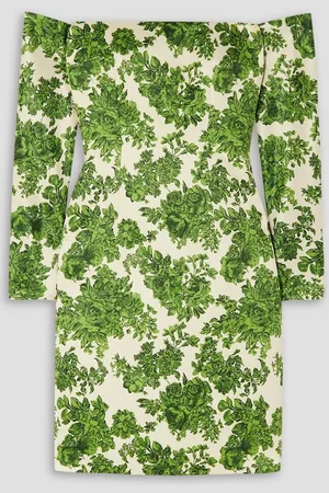 EMILIA WICKSTEAD Mirta off-the-shoulder floral-print faille mini dress - Green