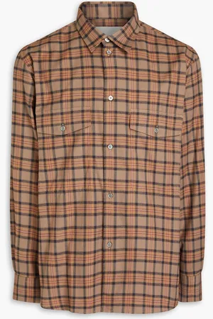 STUDIO NICHOLSON Oversized checked cotton-twill shirt - Brown