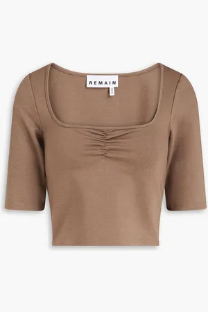 REMAIN Birger Christensen Cropped ruched jersey top - Neutral