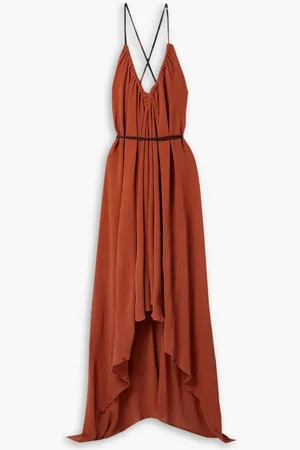 Caravana Ayikal leather-trimmed cotton-gauze midi dress - Red