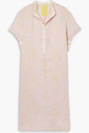 YVONNE S Nehru paneled printed linen-voile midi dress - Pink