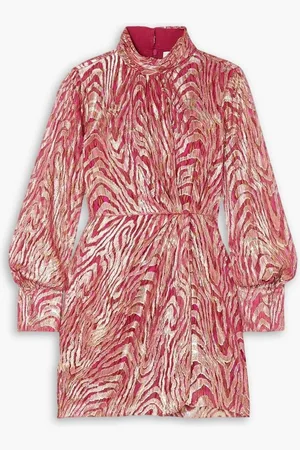 Simkhai Halen ruched metallic fil coupé silk-blend moire mini dress - Pink