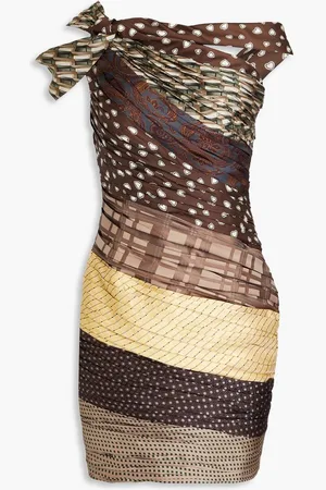 Moschino One-shoulder patchwork satin-jacquard mini dress