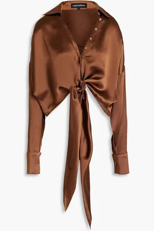 Retrofete Cropped tie-detailed satin shirts