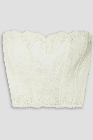 LOVESHACKFANCY Arno strapless cropped cotton-blend lace bustier top