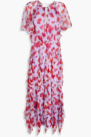 Carolina Herrera Ruffled printed crepon maxi dress - Purple