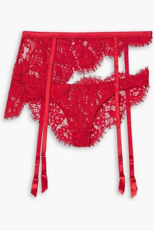 Coco De Mer Marella asymmetric satin-trimmed lace high-rise briefs