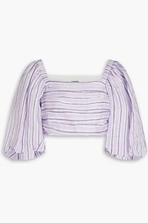 Sandro Cropped striped linen-blend gauze top - Purple