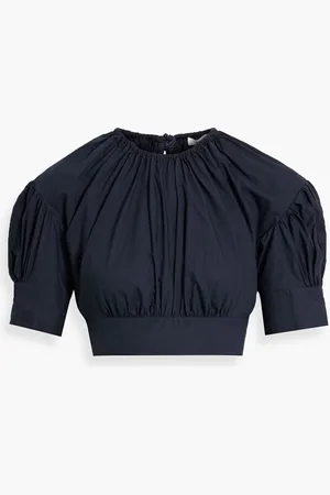 A.L.C. Becca cropped gathered cotton-poplin top - Blue