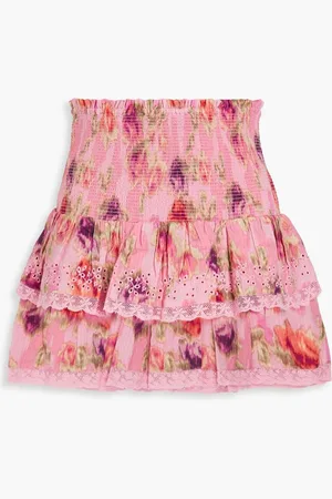 LOVESHACKFANCY Walker tiered floral-print cotton-jacquard mini skirt