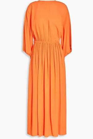 Three Graces London Gathered neon crepe maxi dress