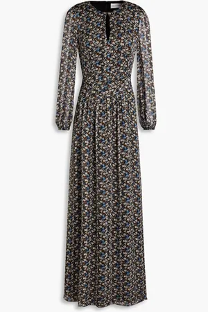 MIKAEL AGHAL Gathered floral-print georgette maxi dress - Brown