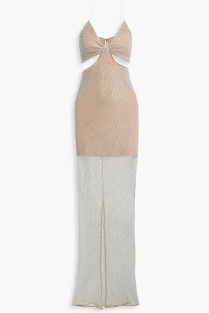 ALICE+OLIVIA Alice Olivia - Havana cutout crystal-embellished fishnet maxi dress - Neutral