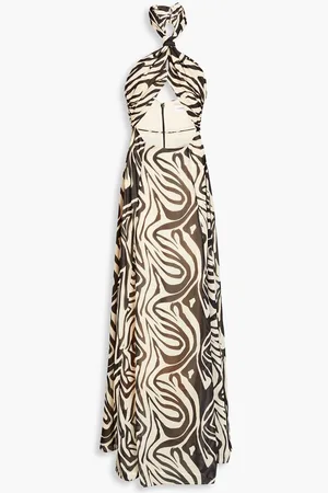 RONNY KOBO Mona cutout printed crepe halterneck maxi dress